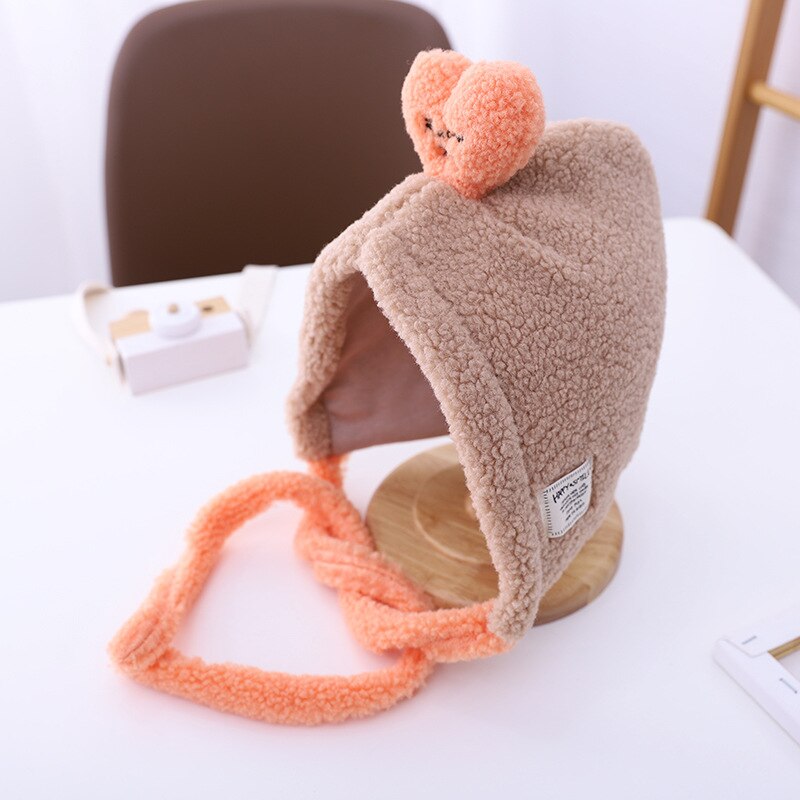 Girl's hat autumn winter ear cap children's scarf hat set foreign style baby lamb cashmere love tie up hat kids hats: 10