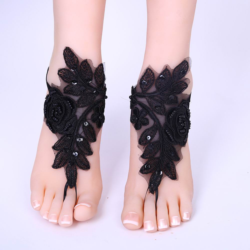 Foot Chain Lace Ankle Bracelet Bridal Beach Wedding Barefoot Sandals Women white black: B