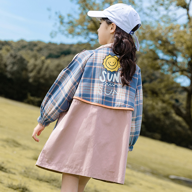 2022 autunno bambini Patchwork Trench giacca a vento ragazze allentate Casual cerniera giacche giacca in vita moda bambini top abbigliamento