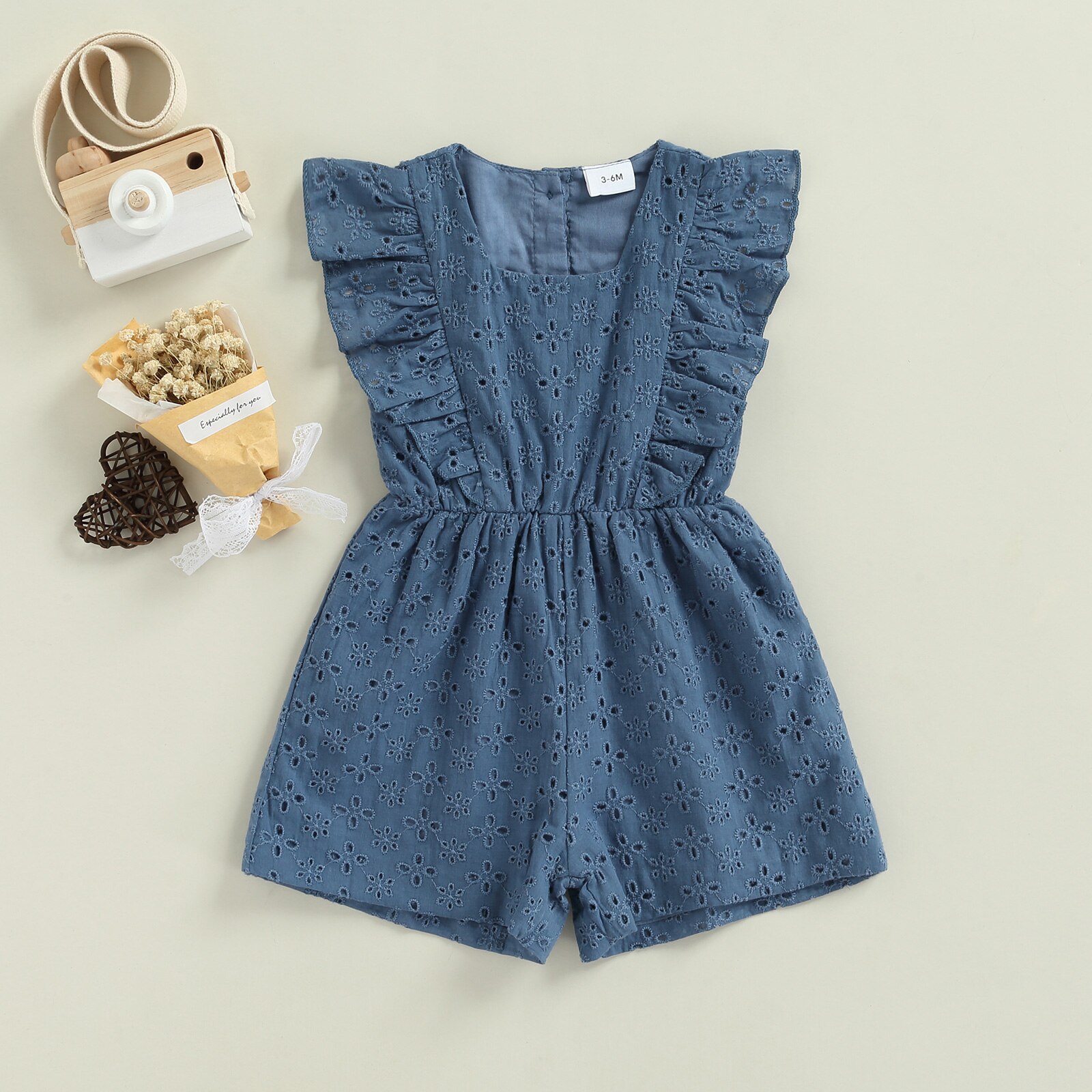 0-24M Baby Meisjes Korte Jumpsuit, Mouwloze Vierkante Hals Uitgeholde Verstoorde Casual Bodysuit