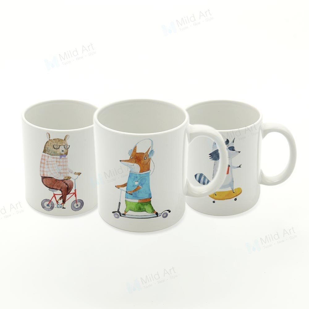 Akvarell kawaii djur giraff räv björn varg kanin kök keramisk vattenkopp söta barn kaffe te ölmuggar set