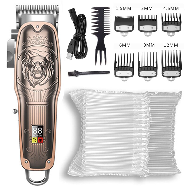 LCD hair trimmer rechargeable cordless hair clipper finishing blending electric hair cutting machine taper lever: copper with bubble