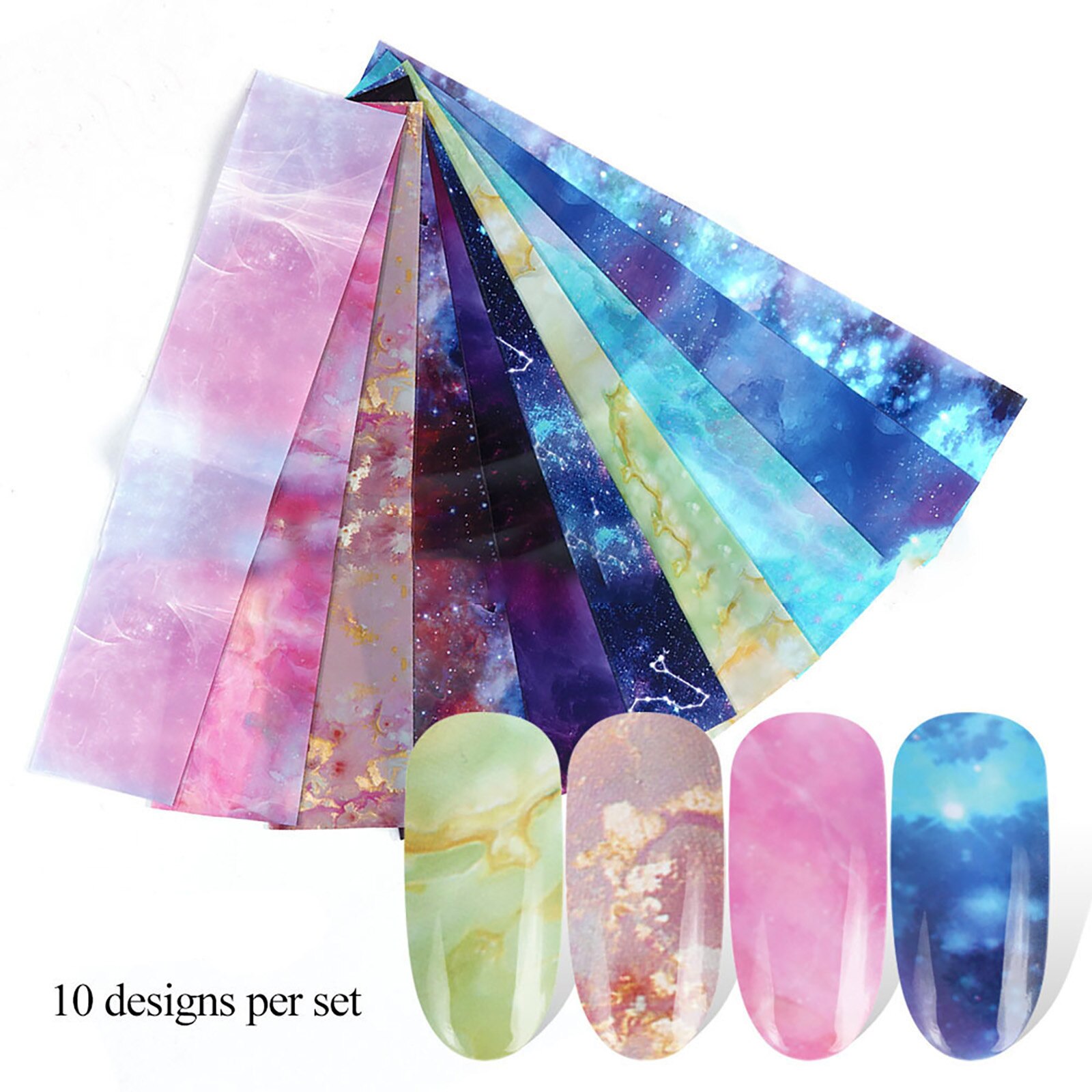 10 Stks/set Galaxy Nail Art Sticker Nail Holografische Sterrenhemel Mix Transfer Folie Nagels Decal Voor Nail Art Decor Manicure # P30: A