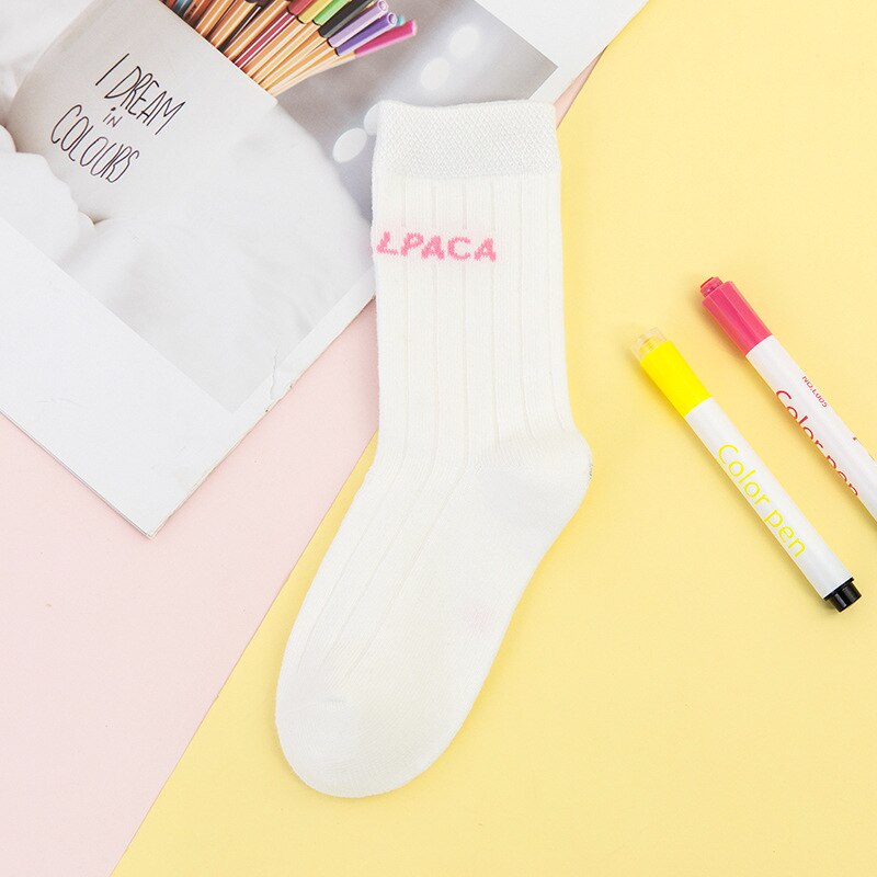 1 paio da 1 a 8 anni lettere colorate calzini lunghi per ragazzi ragazze calzini bianchi per studenti uniforme scolastica calzini di cotone autunnali bambini: Colore rosa / 12 to 24M