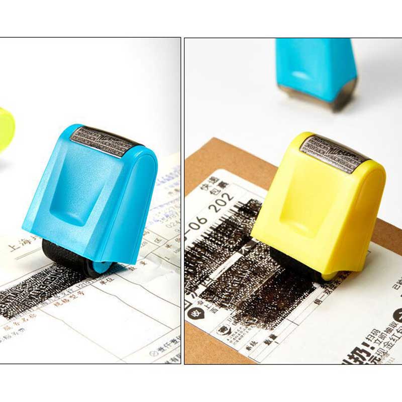 Blue Your ID Confidential Seal Roller Self Inking Stock Stamp Secret Seal Theft Protection Code Guard Office File Stamp Tool