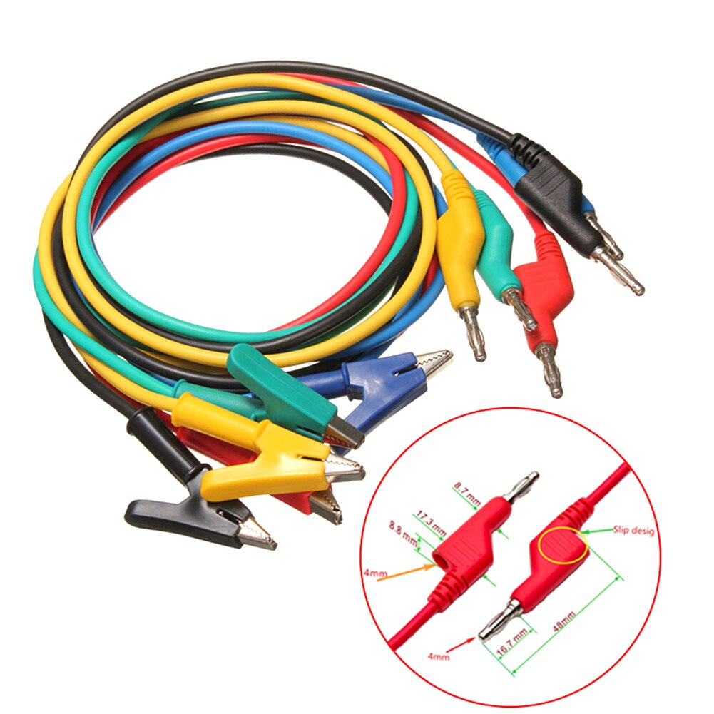 Cable de prueba de Banana de silicona, 5 uds., conector a sonda de pinza tipo caimán, Cable de plomo para Laboratorio Eléctrico, estilismo para coche