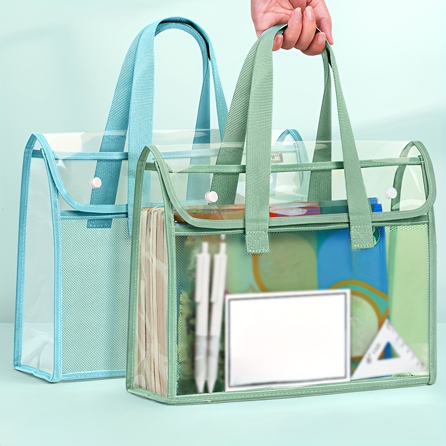 Carpeta de mano impermeable transparente portátil de gran capacidad, bolsillo para archivos autoadhesivo, suministros de oficina