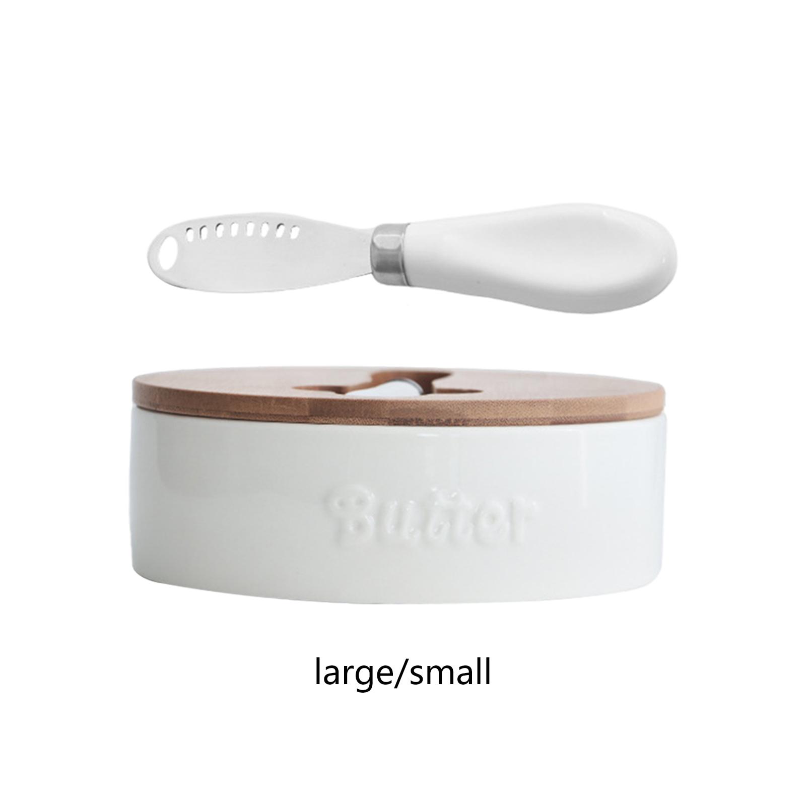 Plato de mantequilla con tapa de madera, mantequilla de preservación multifuncional para galletas, nueces, cocina para mantener la frescura, gran capacidad