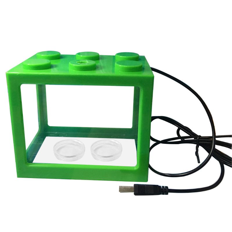 USB Mini Aquarium Fish Tank with LED Lamp Light Home Office Desktop Decoration: Green