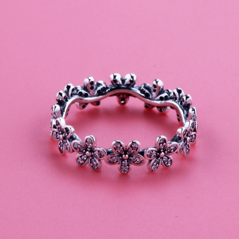 925 Sterling Silver Lovely daisy Dazzlling Ring For Women Resizable Wedding Engagement Rings: 6 / Silver