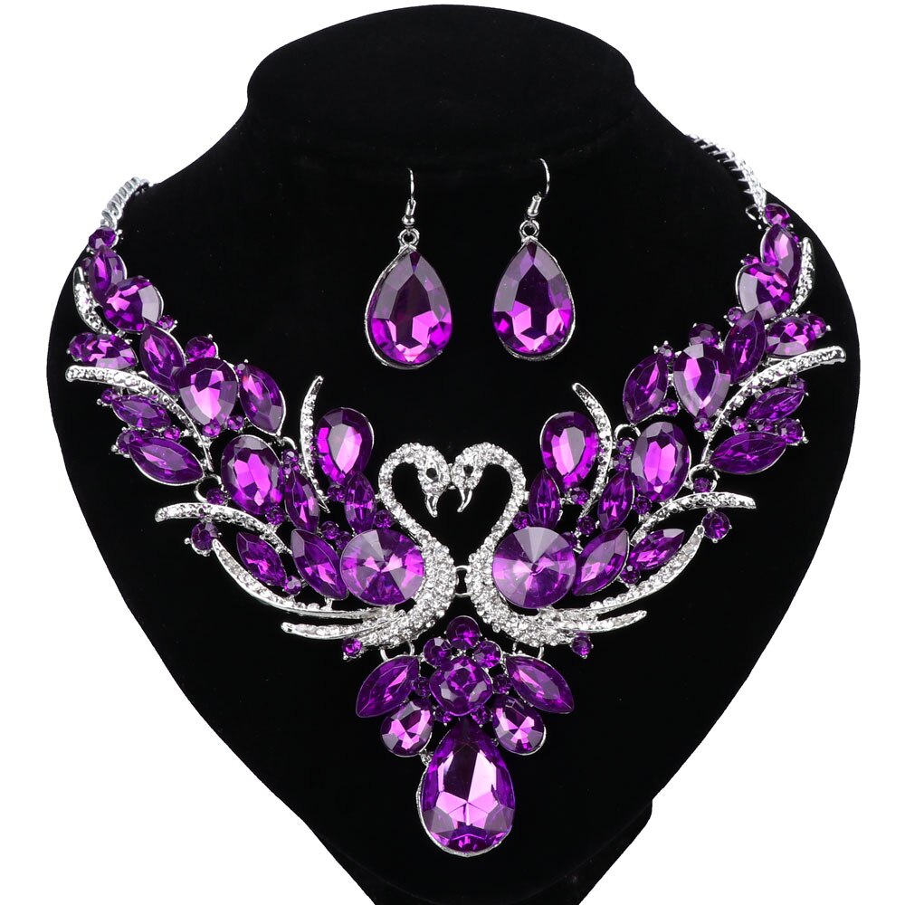 Nigeriaanse Sieraden Set Voor Vrouwen Paars Kwastje Oorbellen Ketting Set Banket Jurk Accessoire Bridal Indian Sieraden