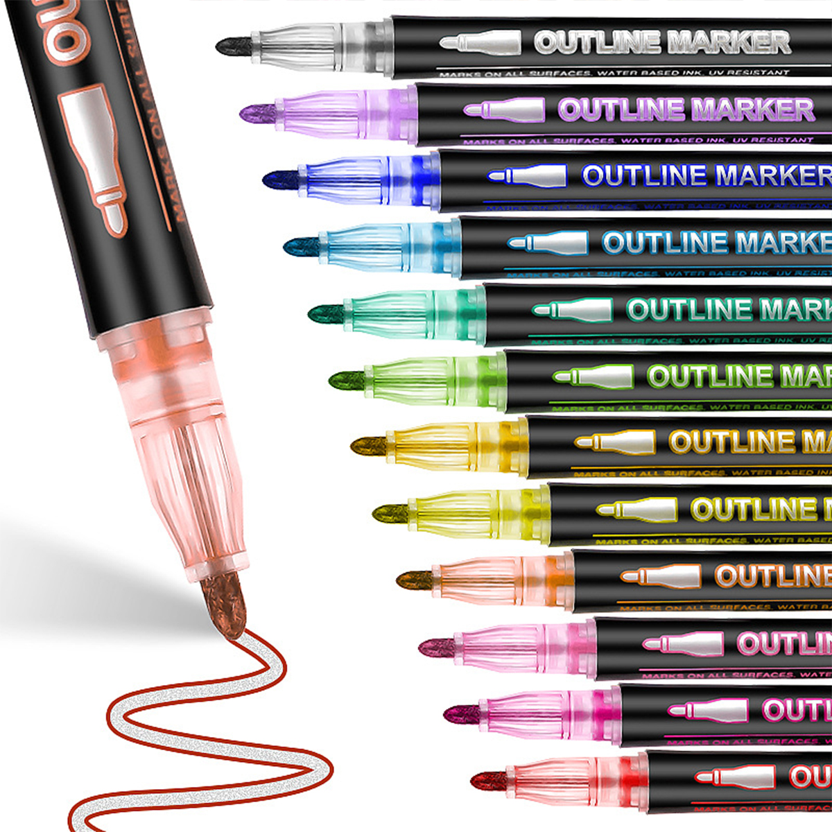 8/12 kleuren Flash-markering Dubbele lijn omtrekpen Gelpen Marker DIY Graffiti Schilderen Kleuren Tekening