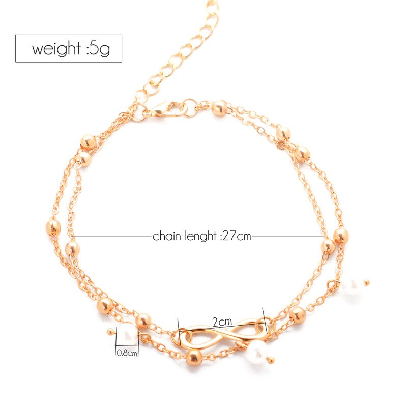 Infinite Love Pearl Anklet Girl Women Summer Beach Gold Silver Color Stainless Steel Anklets Bracelet Jewelry