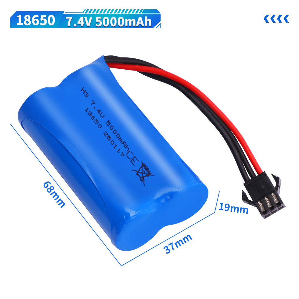 7.4V 5000mAh SM-3P Li-ion battery for MN128 Watch Gesture Sensing Twisted RC stunt car 18650 7.4v battery For RC Cars SM3P Plug