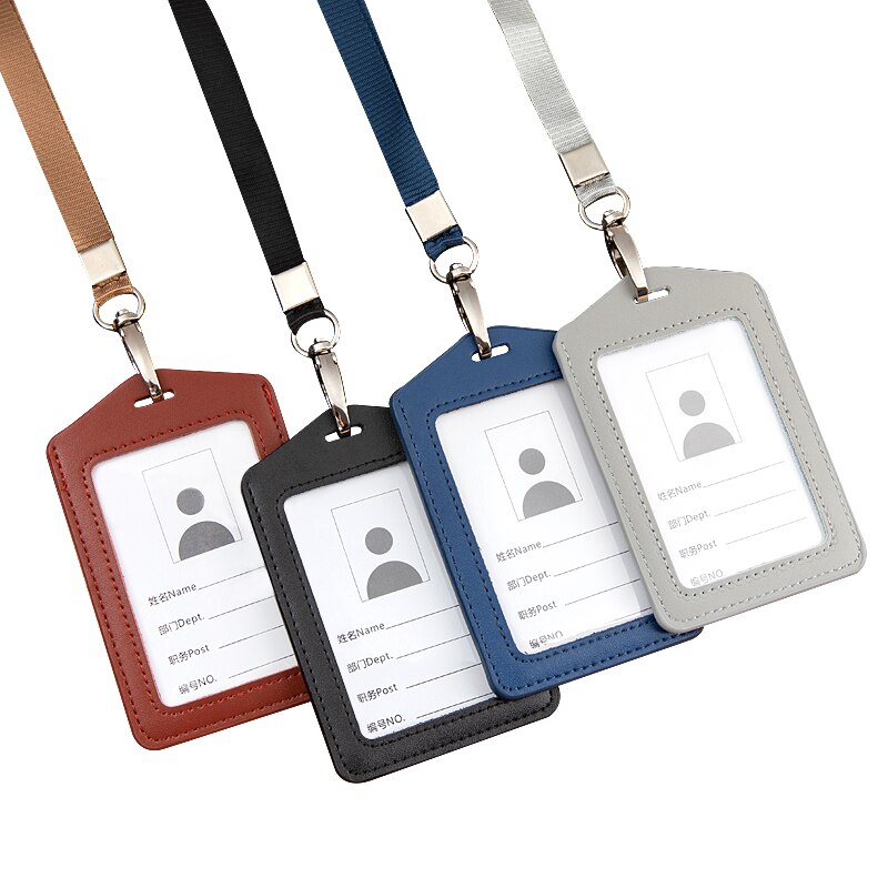 Leather student access Card Holder Employee Name ID Card Cover Metal Work Certificate Identity Badge Business Case