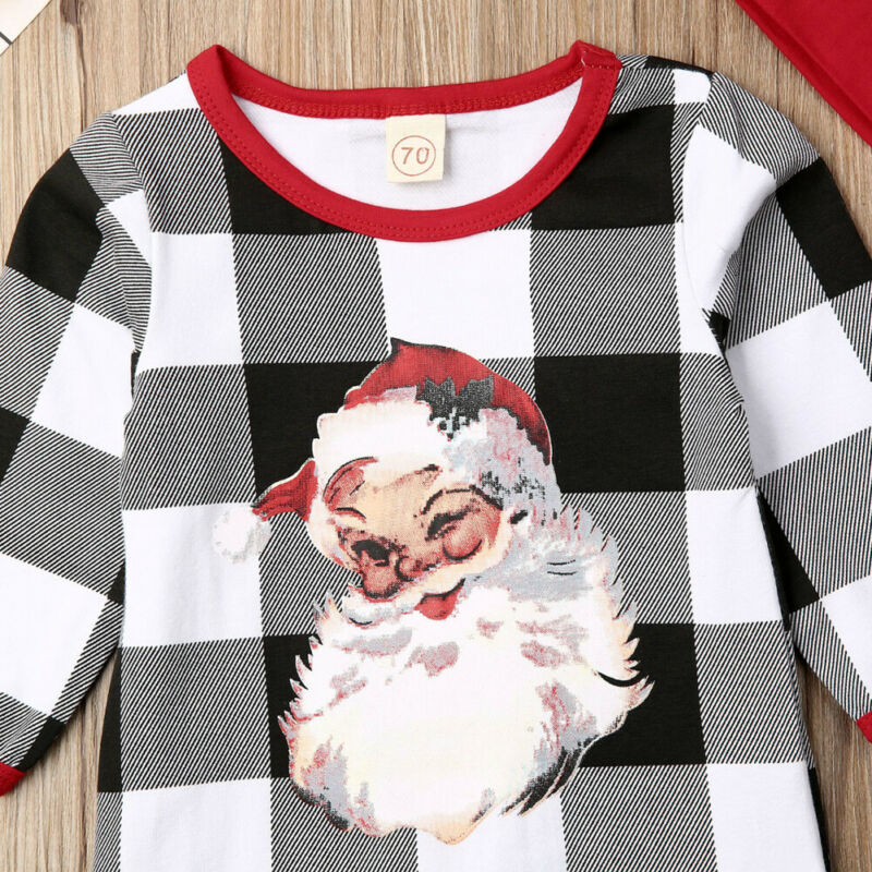 2019 Primavera Outono Vestuário Infantil Do Bebê Da Menina do Menino Roupas de Bebê Xadrez Romper Manga Comprida Macacão Chapéu de Papai Noel 2Pcs outfit Set