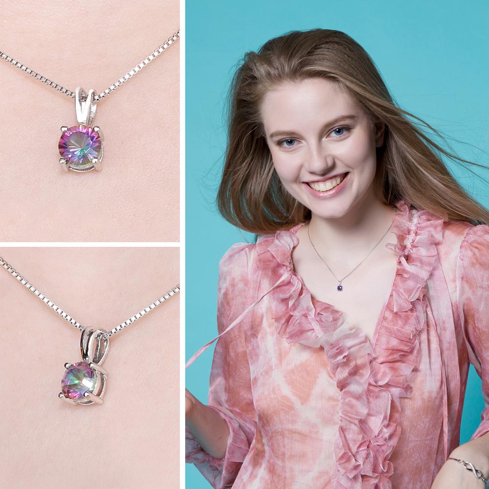 JewelryPalace Rainbow Mystic Topaz Pendant Necklace 925 Sterling Silver Gemstones Choker Statement Necklace Women Without Chain