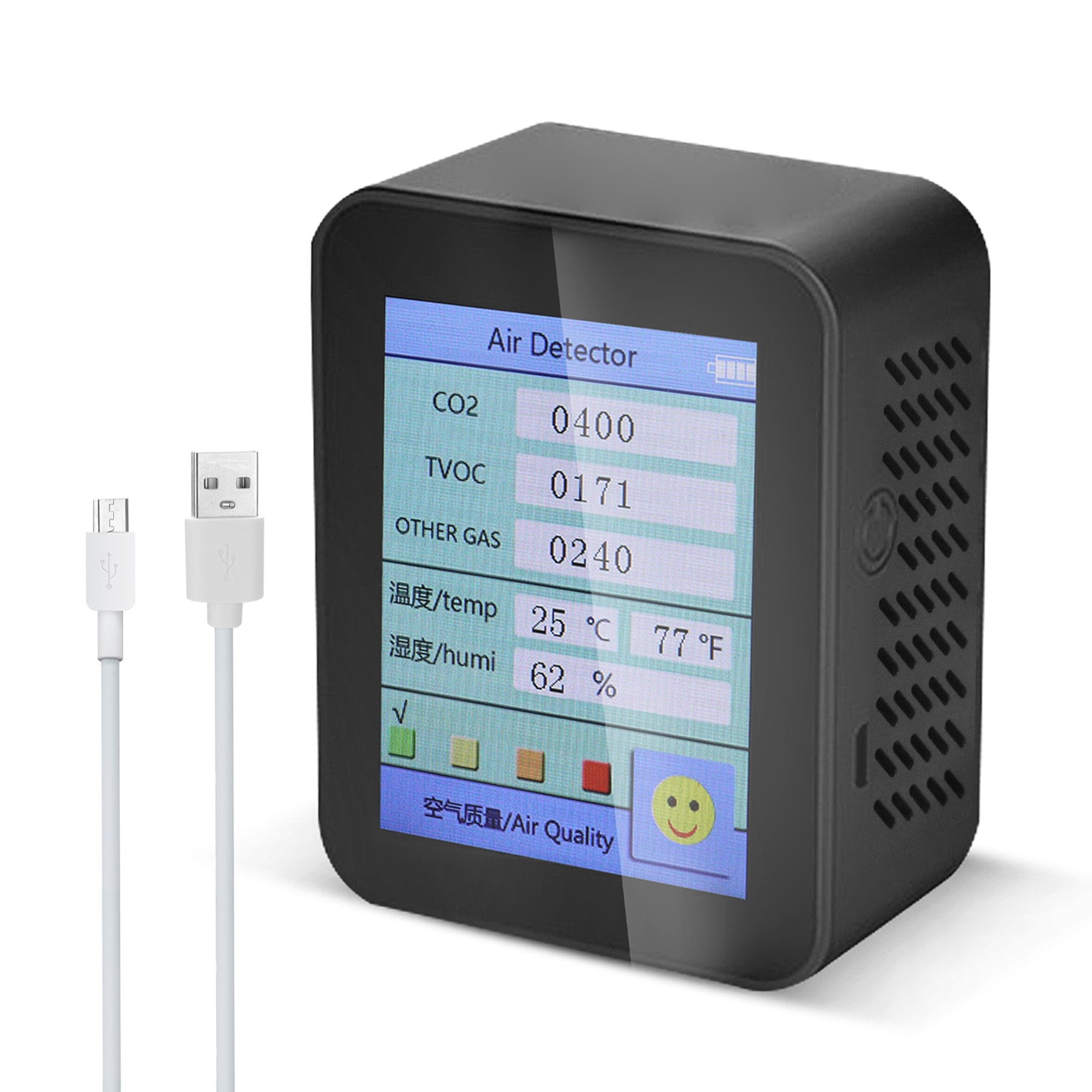 Co2 MeterSensor Air Detector CO2 Tester with Carbon Dioxide TVOC Value Electricity Quantity Temperature Humidity Display