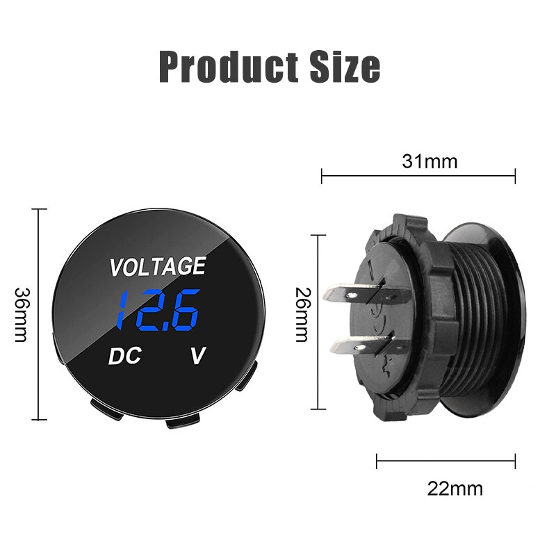 DC 12V-24V Waterproof Voltmeter with LED Digital Display Tester Gauge Meter Voltage for Marine Boat Vehicle ATV UTV Motorcycle