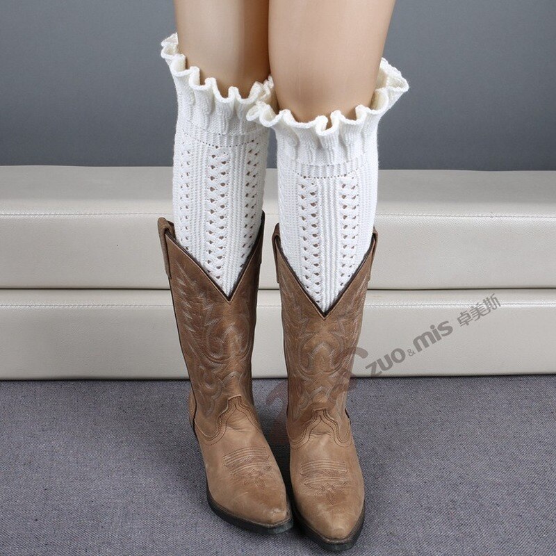 Imitation lace long Leg Warmers knitting Korean socks pick holes turn mouth pile socks SA300