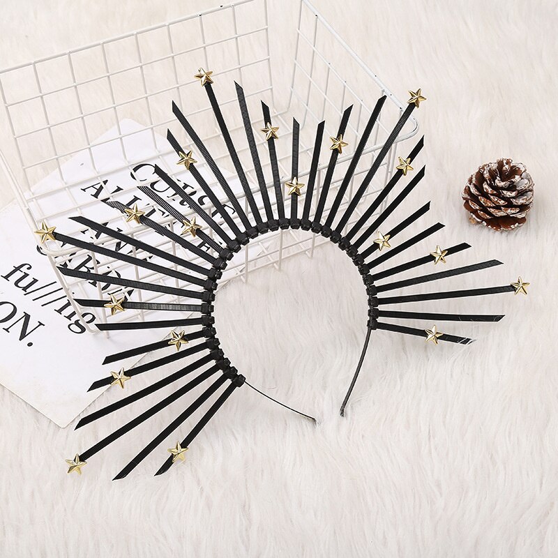 Bandeau couronne Lolita Cosplay, coiffe de déesse Halo, Costume de fête d'halloween, bandeau étoile Mary Halo, couvre-chef: 7