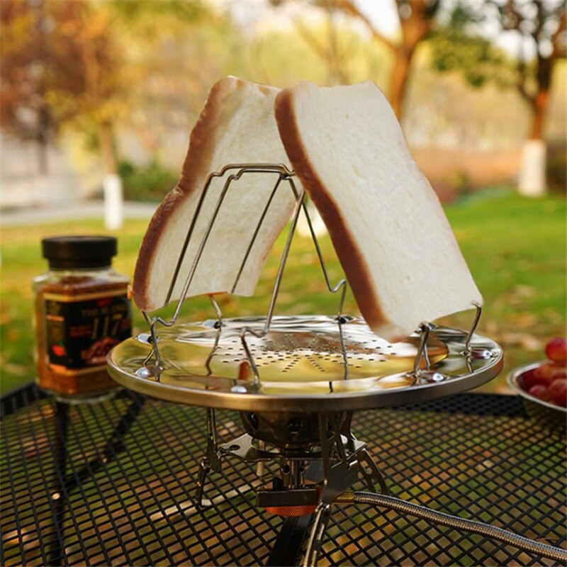 Portable 4 Slice Outdoor Camping BBQ Toaster Tray Foldable Stainless Steel Bread Toast Rack Stove Grill Plate