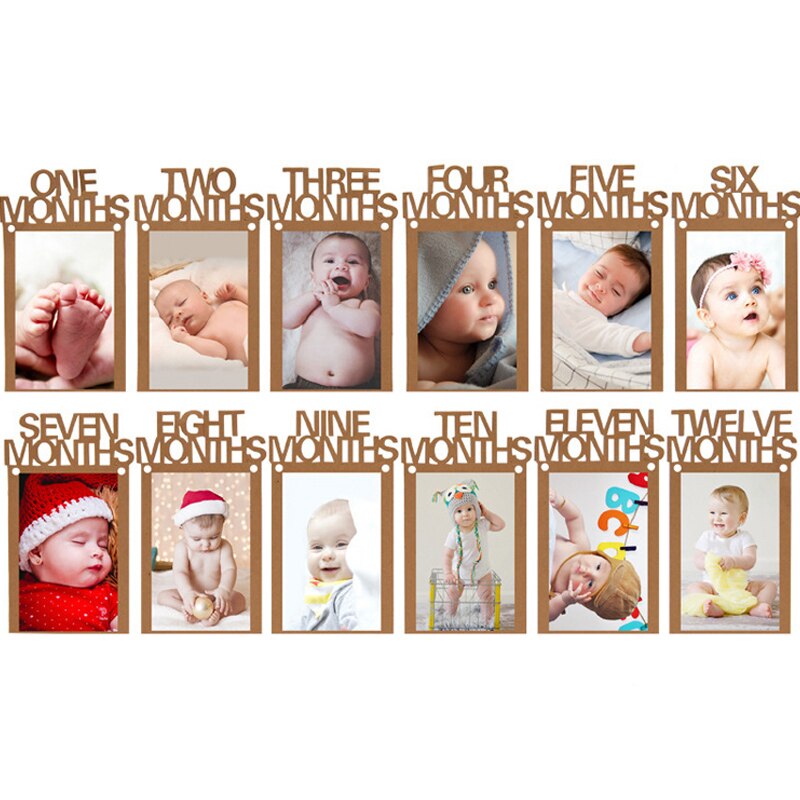 12 Months Photo Frame Banner First Happy Birthday Party Decoration Kids 1st Baby Boy Girl One Year Birthday Supplies Baby Shower