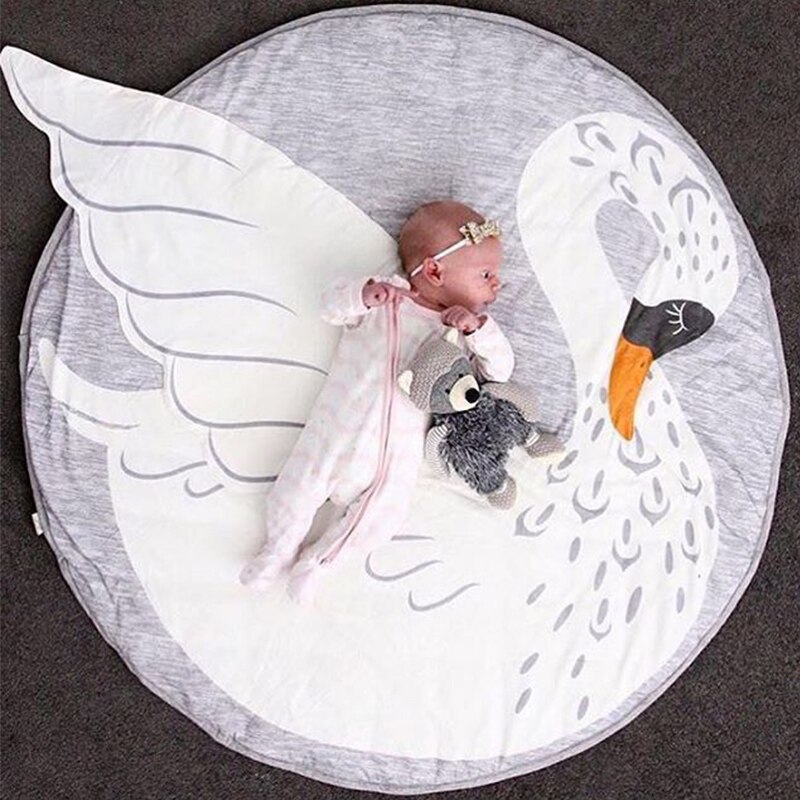 Play Mat Cartoon Animal Baby Mat Newborn Infant Crawling Blanket Cotton Round Floor Carpet Rugs Mat for Kids Room Nursery Decor: Swan