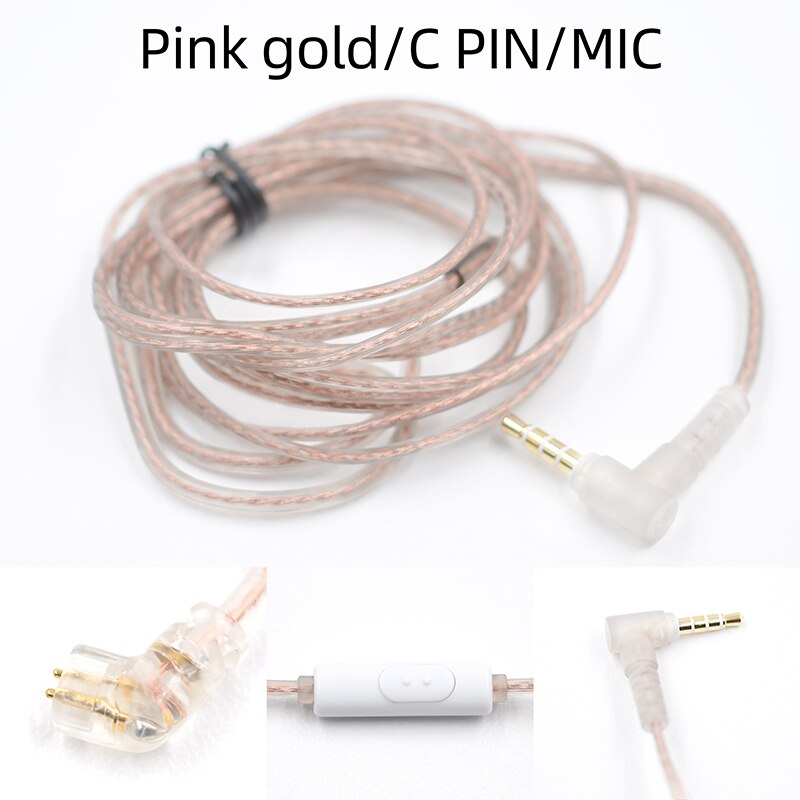 KZ ZST ZSN ZS10 pro ZS3 ZS6 AS16 AS12 ZSN Pro Headphones With Micrphone Cable 2 Pin Upgrade Cable Earphone Wire With MIC: Pink C Pin With MIC