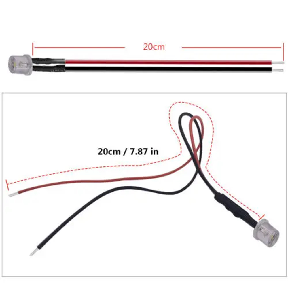 10 Uds DC 3V 5V 12V diodos LED de parte superior plana 20cm precableado 5mm bombilla de lámpara de luz LED diodos emisores precableados para decoración del hogar DIY