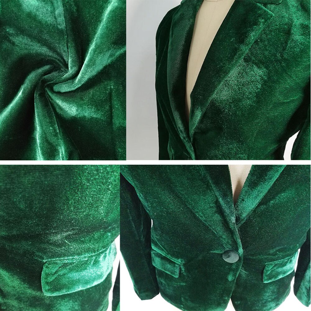 Sebowel verde escuro veludo feminino blazer jaqueta terno elegante casaco feminino fino casual senhora do escritório negócios blazers feminino S-XXL