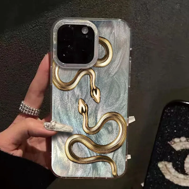 Coque de téléphone transparente serpent doré, étui pour iPhone 16 15 14 13 12 11 Pro XR XS Max 7 8 Plus, housse Y2K