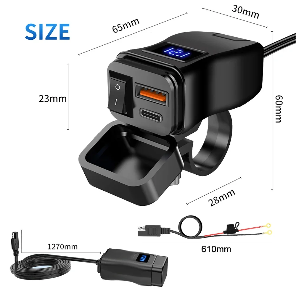 60W motorfiets USB snellader PD QC3.0 voedingsadapter stuur dubbele USB-aansluiting waterdicht met schakelaar voltmeter