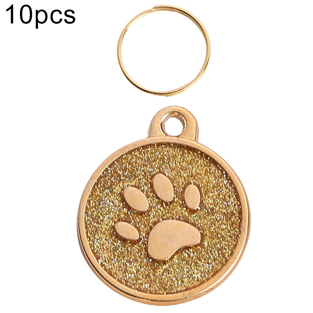 Collar con placa de identificación de perro y gato, colgante con garra redonda grabada, decoración para el bolsa Porta llaves, 10 Uds.: Golden