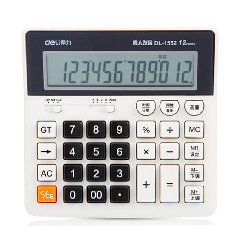 Ordenador de voz Deli 1552, 12 teclas de ordenador, Calculadora financiera grande dedicada, 1 unidad