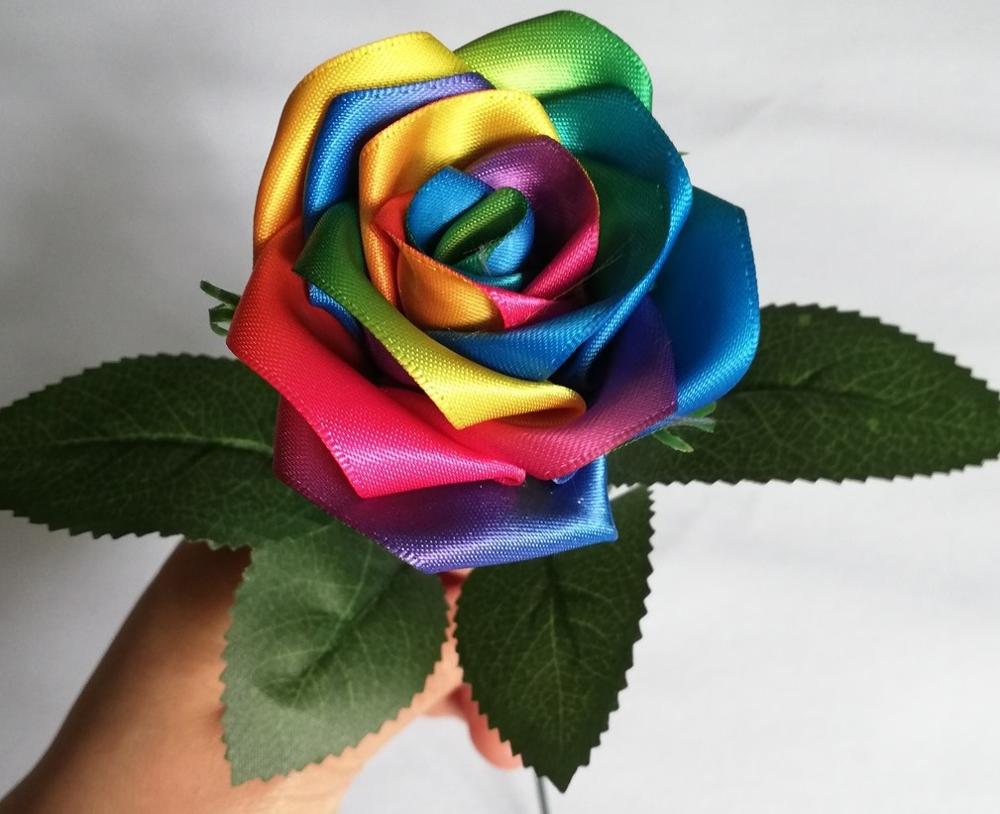 Regnbue farve rose blomster håndlavet silke satin rose blomster bryllup brude buket hjem dekoration bryllup blomster: Default Title