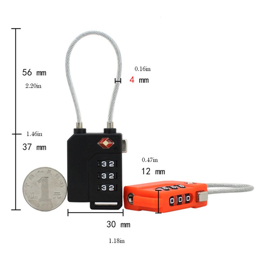 3 Digit Password Lock Steel Wire Security Lock Suitcase Luggage Coded Lock Cupboard Cabinet Locker Padlock