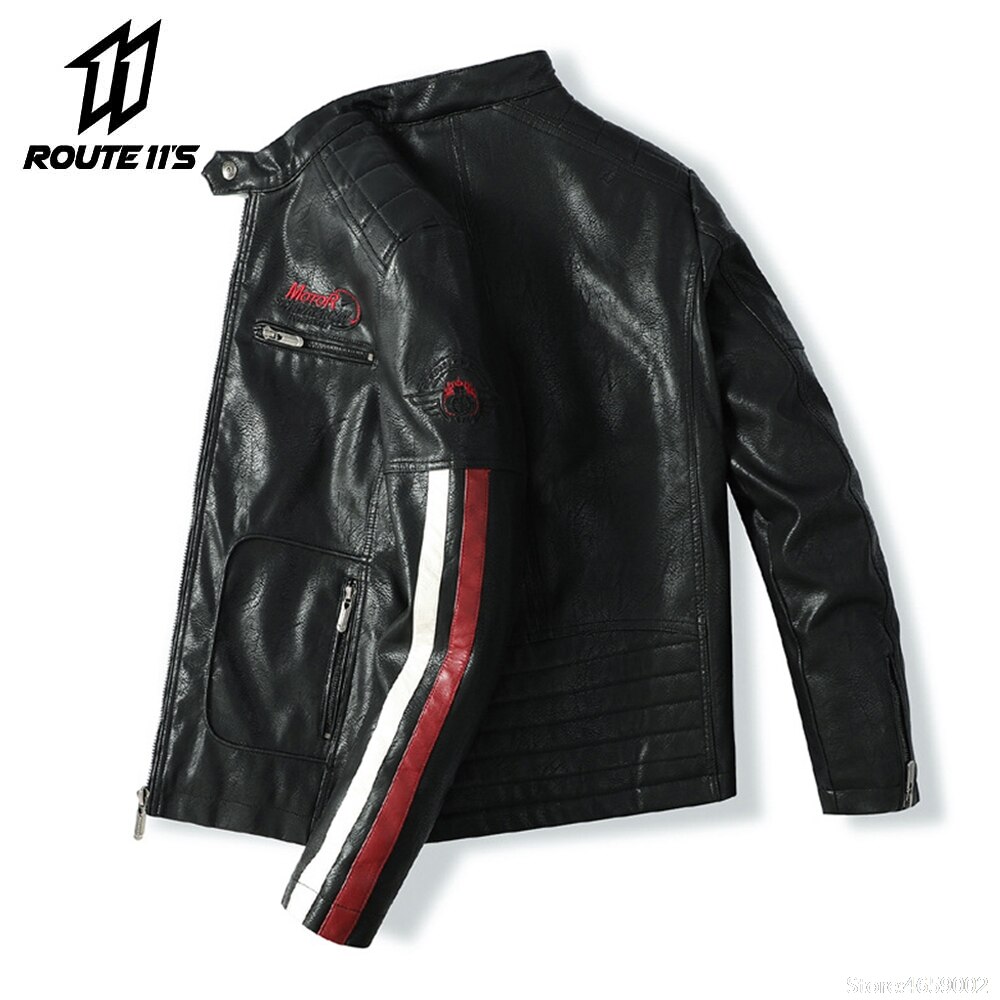 Motorcycle Jacket Mens Moto Leather Men's Brand Leather Jacket Coat Men Handsome Washed Embroidery Biker PU Jacket Male Jaqueta
