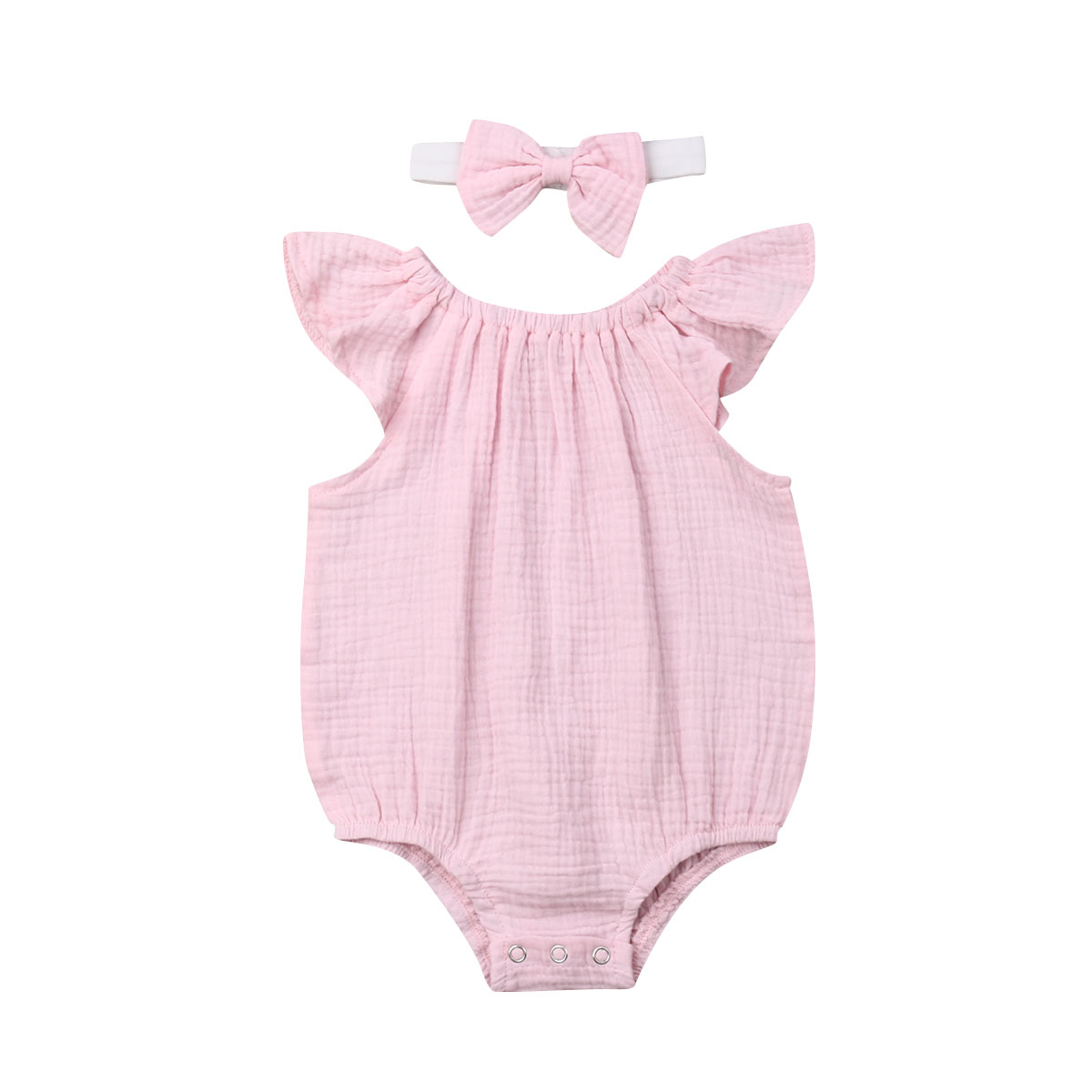 Summer Newborn Baby Girls Boys ruffled Romper Jumpsuit with headband Outfits Clothes Sunsuit 2pcs: 2 / 6M