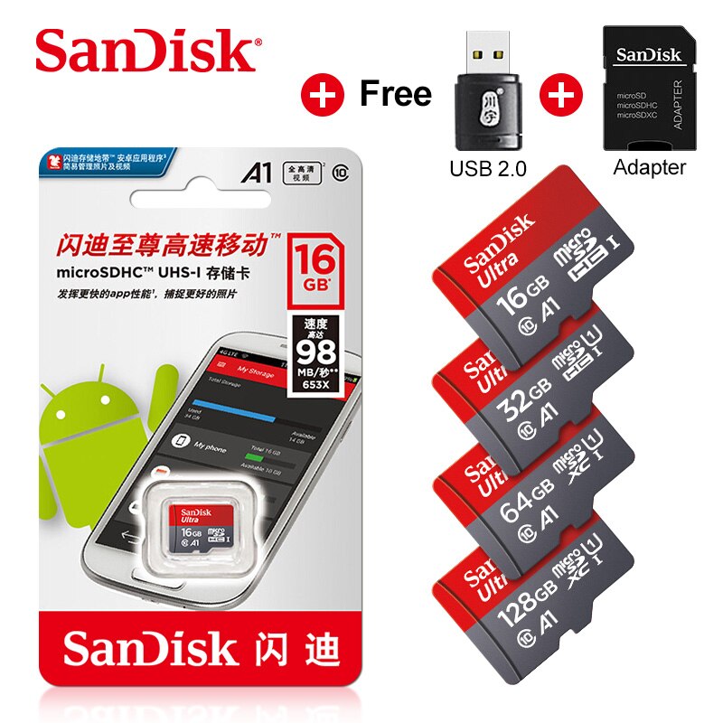 SanDisk Ultra Memory Card 200GB 128GB 64GB 32GB 16GB 8GB microSDHC/micro SDXC UHS-I micro SD card 98MB/s TF Card For Smartphone