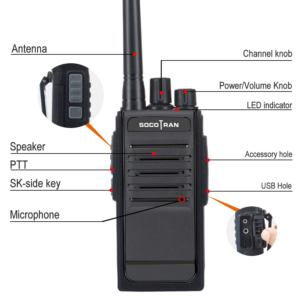 2pcs SOCOTRAN WH-218 Talkie Walkies UHF 400-470MHz 16CH Portable radio comunicador profissional woki toki Transceiver