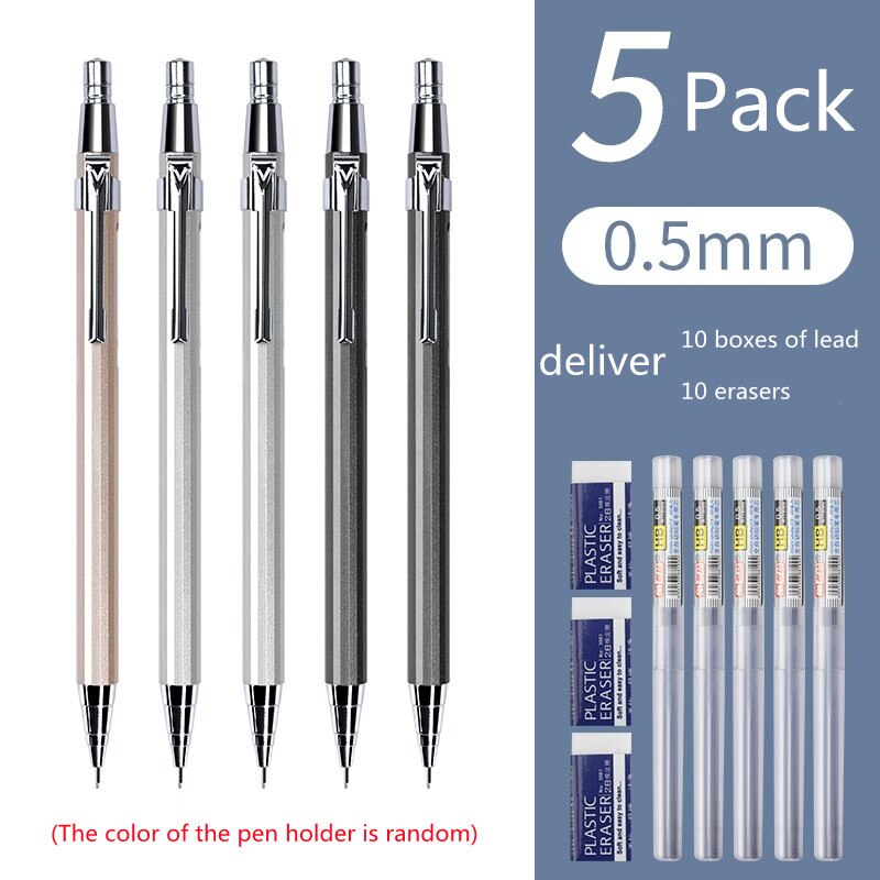 0.5/0.7MM Mechanical Pencil Set Mechanical Pencil Metal Pencil Push mechanical pencil 0.5 school supplies pencils mechanical: 5-0.5