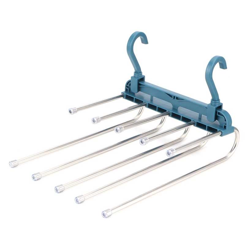 Percha de pantalones plegable telescópica multicapa, estante de almacenamiento para dormitorio, armario, organizador de ropa: Azul