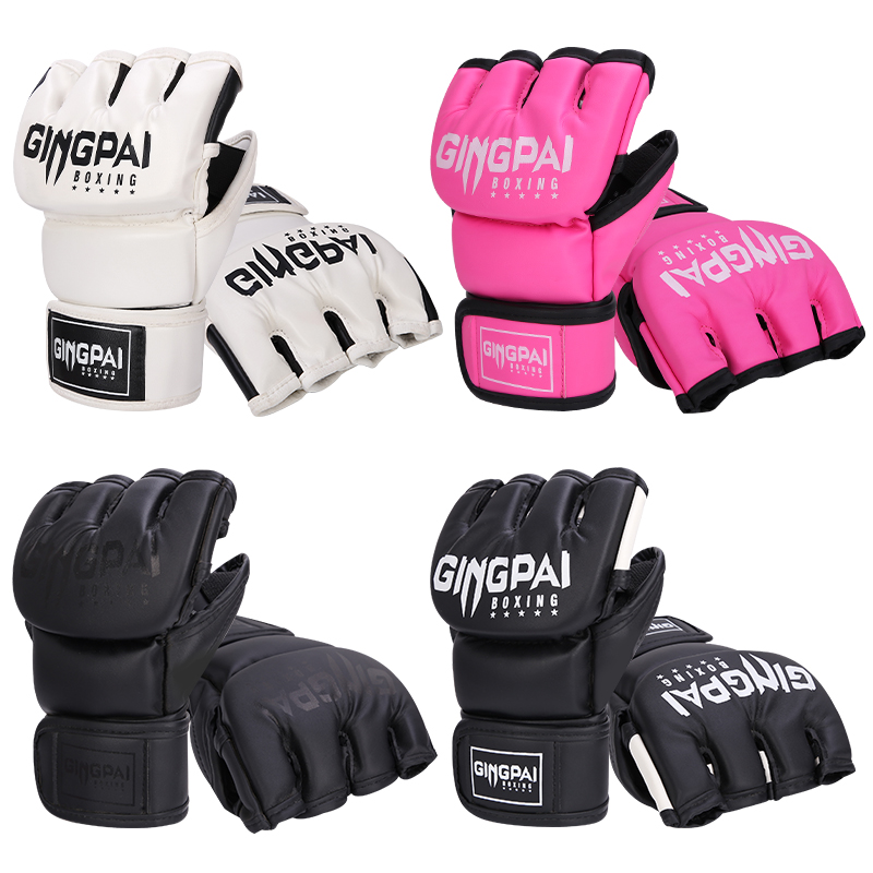 Medias manoplas MMA Fighting Kick Boxing guantes, bolsa pesada de boxeo sin dedos con guantes acolchados para Kickboxing Sparring Muay Thai
