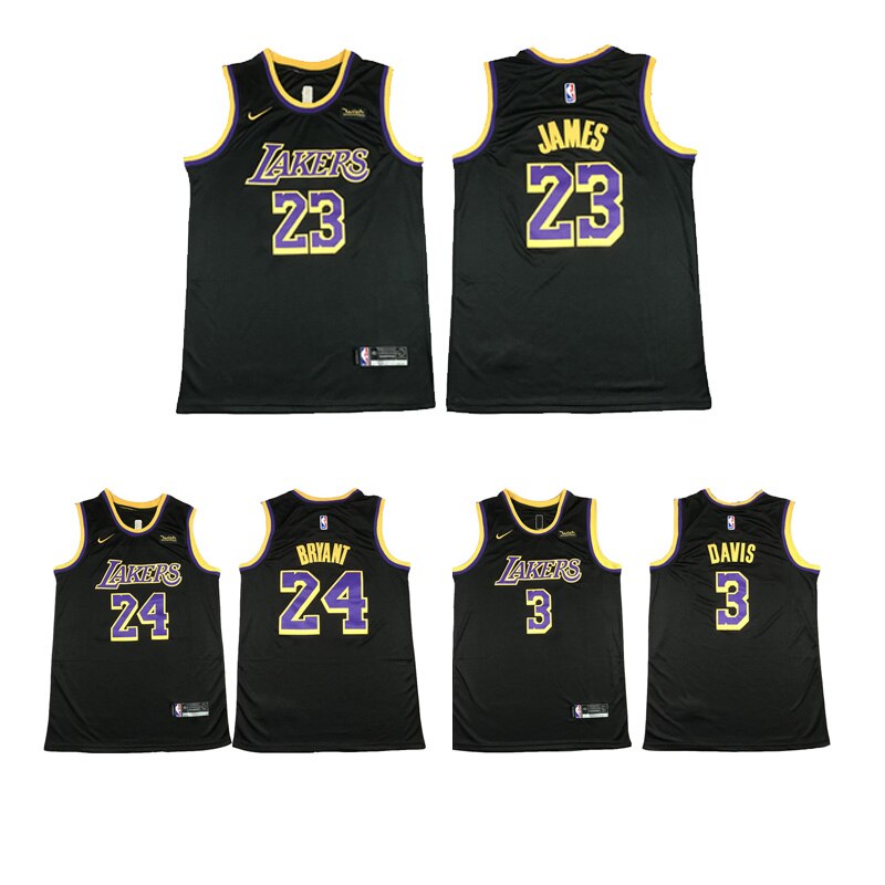 2021 męskie Los Angeles Lakers Anthony Davis #3 Kobe Bryant #24 LeBron James #23 zarobiona edycja koszulka czarna