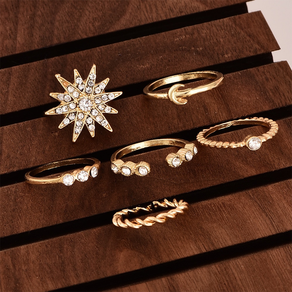 Rinhoo 5/12 Psc/set Crystal Ring Set Ring Charm Heart For Woman Simulation Pearl Rings Party Jewelry