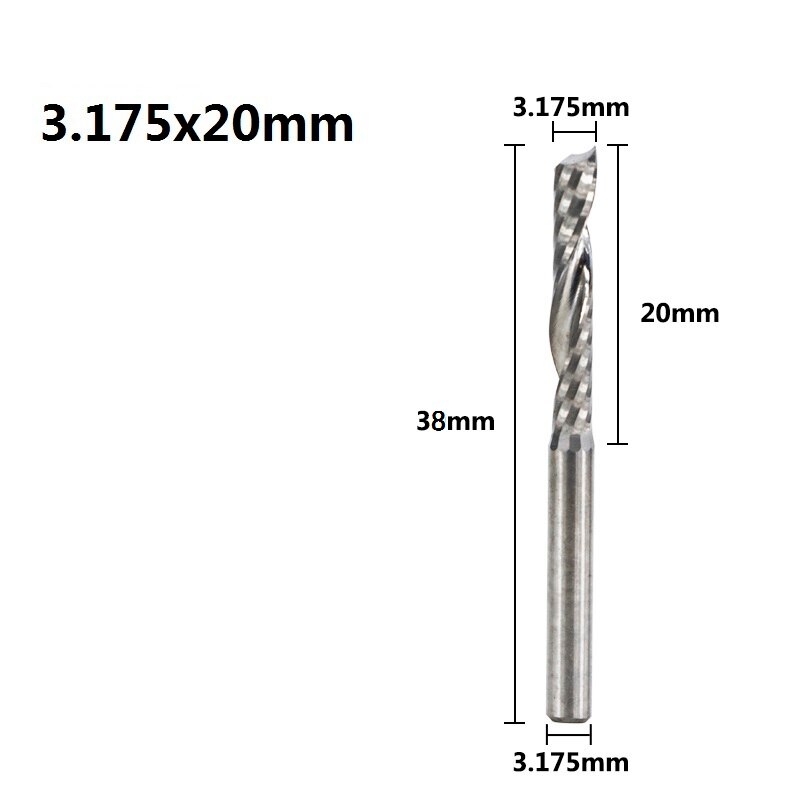 Fraise à cannelure unique CNC fraise en spirale fraise 3D 10 pièces fraise en carbure de tungstène 3.175mm fraise à queue: 10pcs 3.175mmX20mm