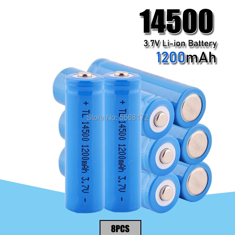 14500 1200 mah uppladdningsbara li-ion batterier 3.7v volt 14500 litiumbatteri för kamerafackla leksak: 8 st