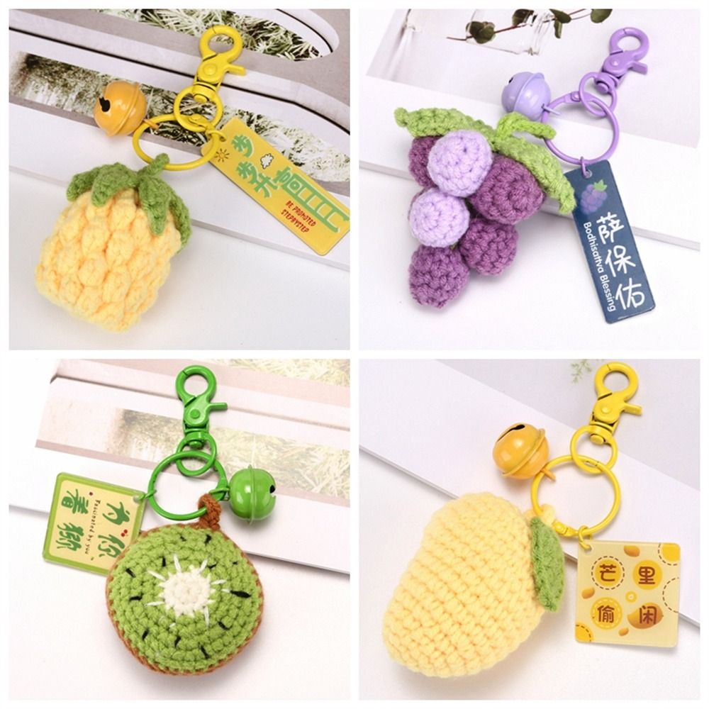 LLavero de punto de sandía y Mango, llavero de fruta de ganchillo de aguacate y piña, llaveros tejidos bonitos y frescos hechos a mano, dijes para bolso