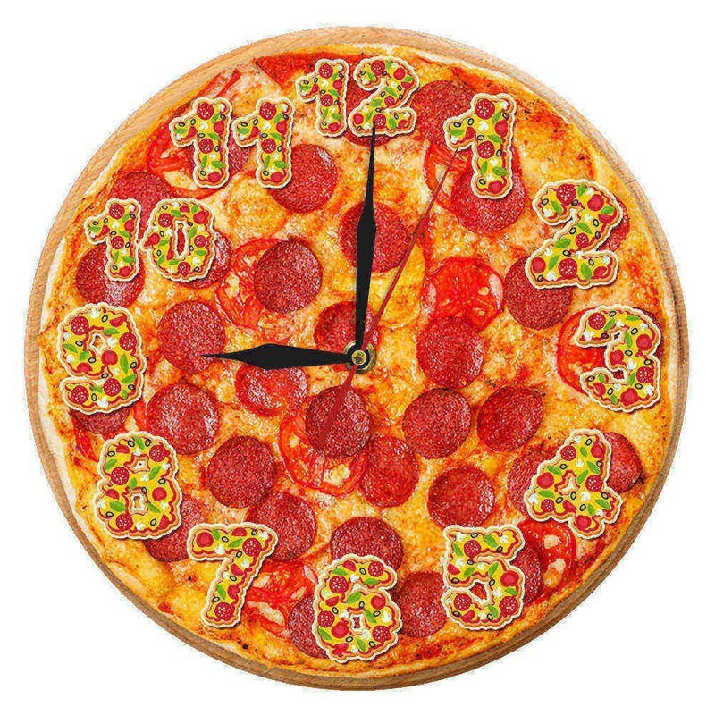 Simulation Pizza Wall Clock Western Food Shop Pizza Shaped Clock Color Picture Series Digital Clock: Purple